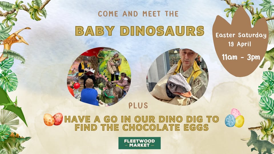Baby dinosaur event promotion at Fleetwood Market