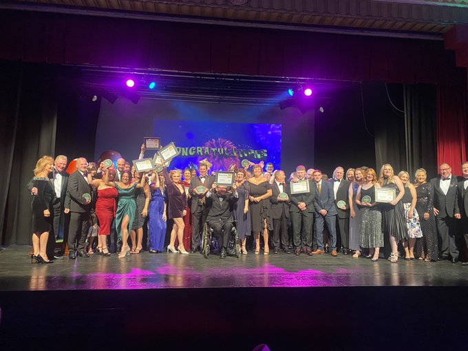 Wyre Business Award Winners 2023 on stage at ceremony