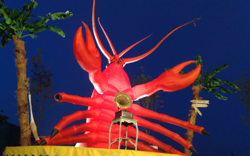 Giant lobster in front of a gramophone at event in Wyre.