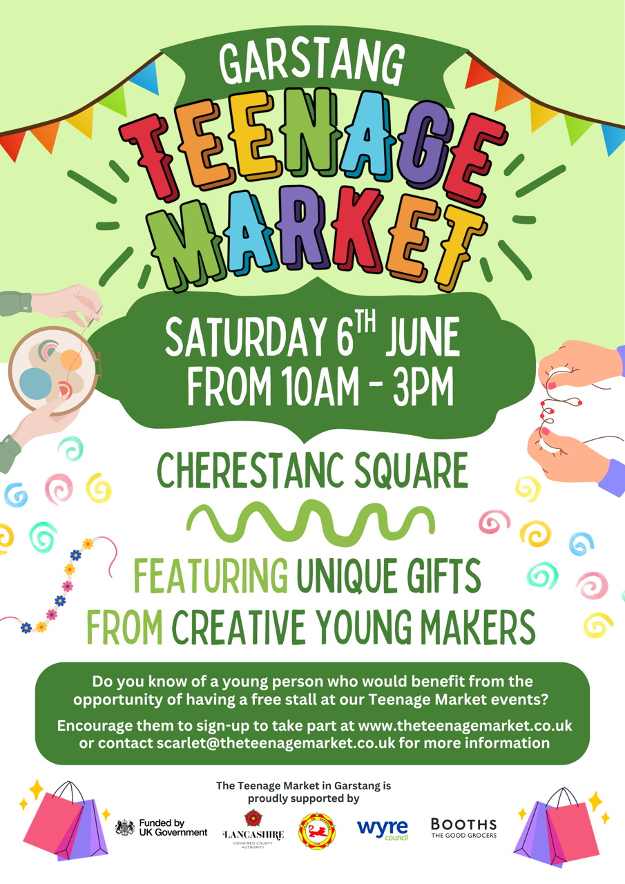 Poster advertising upcoming event in Garstang - Teenage Market