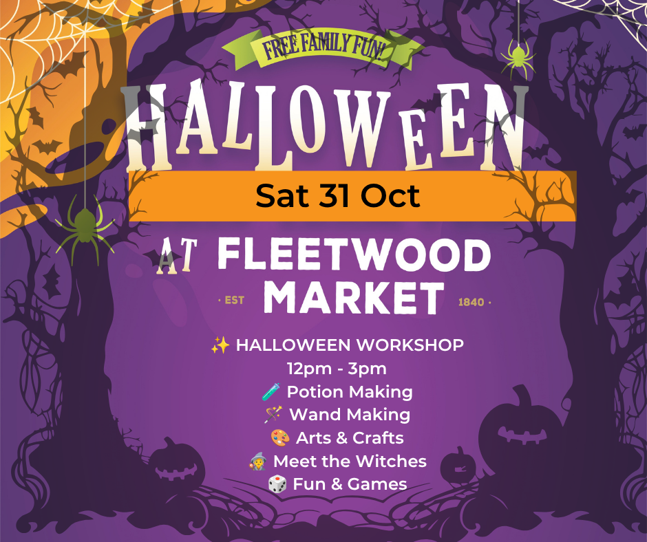 Advert for Halloween activities at Fleetwood Market