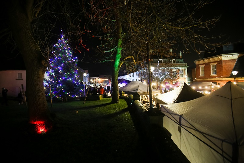 Christmas tree and markees in Poulton town centre
