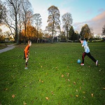 Children playing football on the park