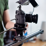 Film camera on tripod