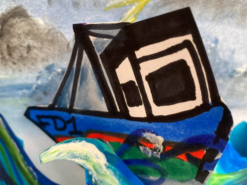 A drawing of a boat